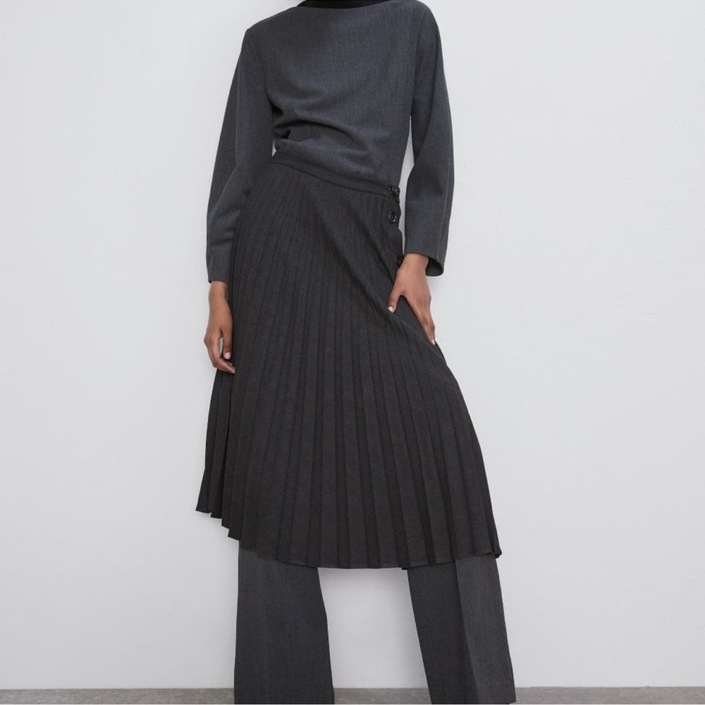 NWT Zara Gray Pleated Buttoned Skirt 7149/266 Size M - Picture 5 of 12